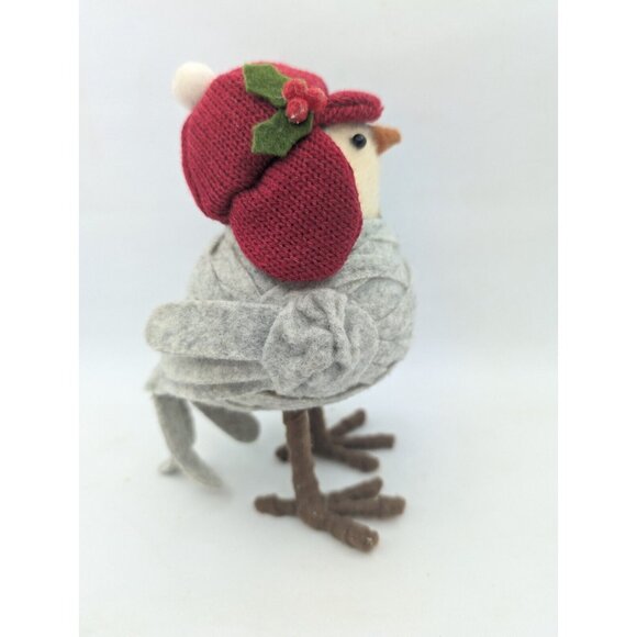 Target Gray Bird Red White Knit Earflap Beanie Hat Spritz Wondershop Holly  6.8" - Picture 4 of 8